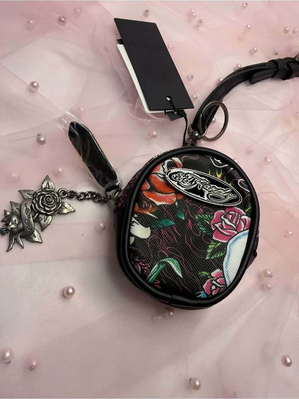 Ed Hardy Round Coin Purse & Keychain